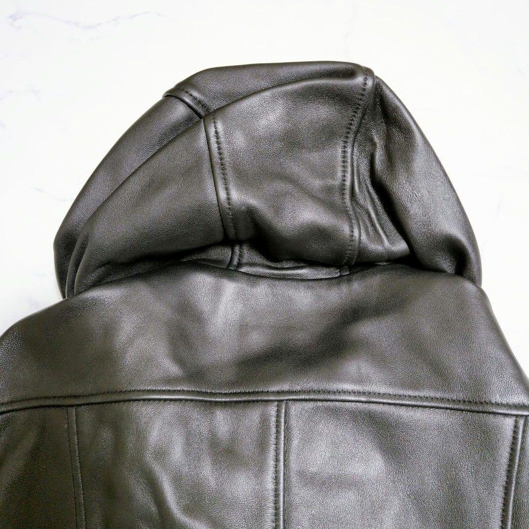 【美品】ジョニーウルフ レザージャケット パーカー ライダース 羊革 黒 L
