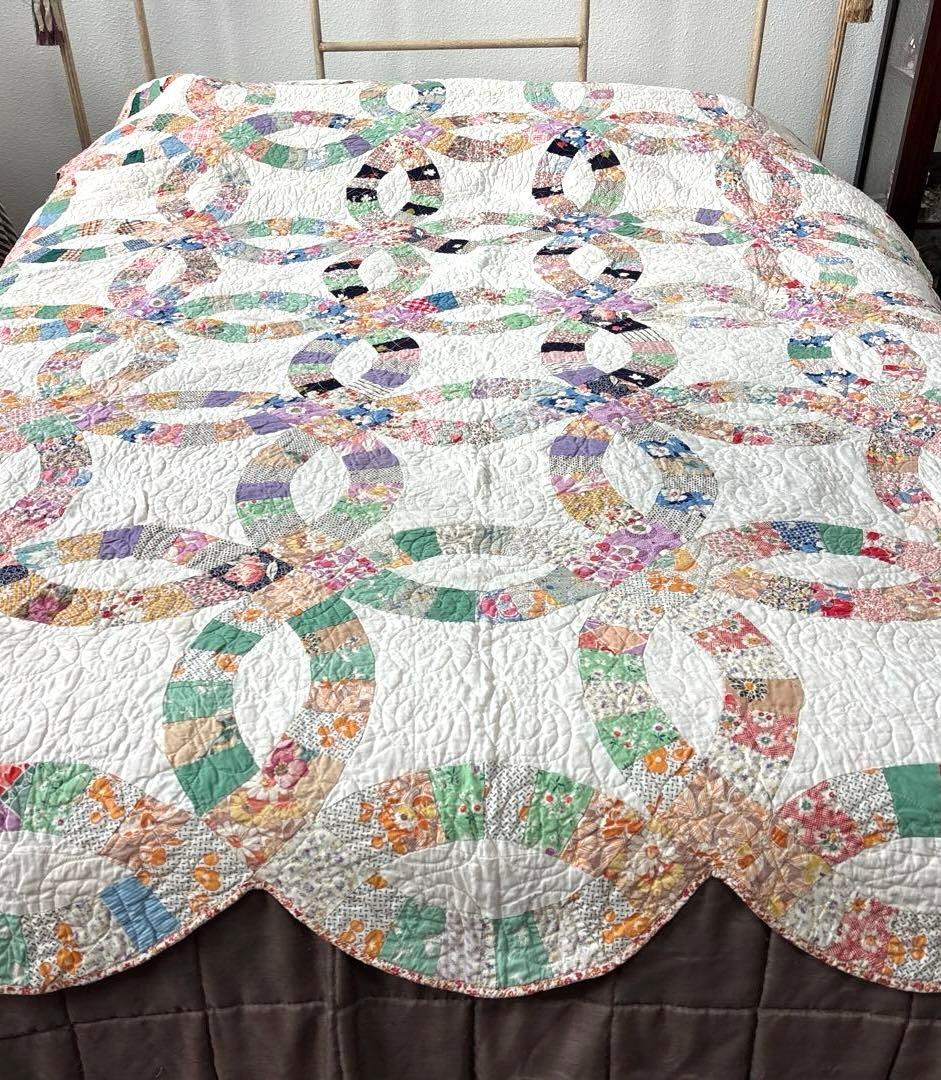 【美品】アメリカンアンティークキルト⭐︎ダブルウエディング 約208×180cm