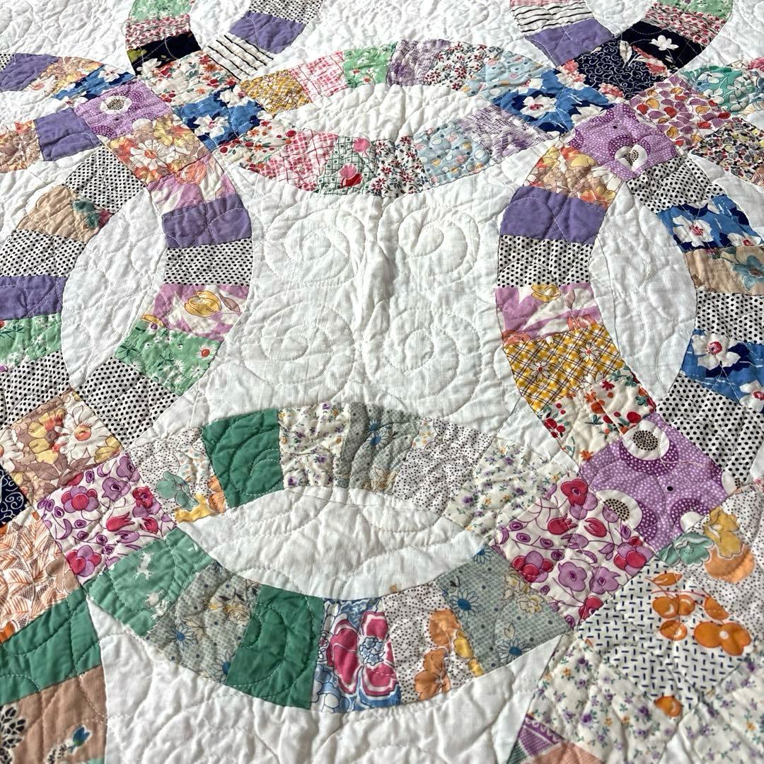 【美品】アメリカンアンティークキルト⭐︎ダブルウエディング 約208×180cm