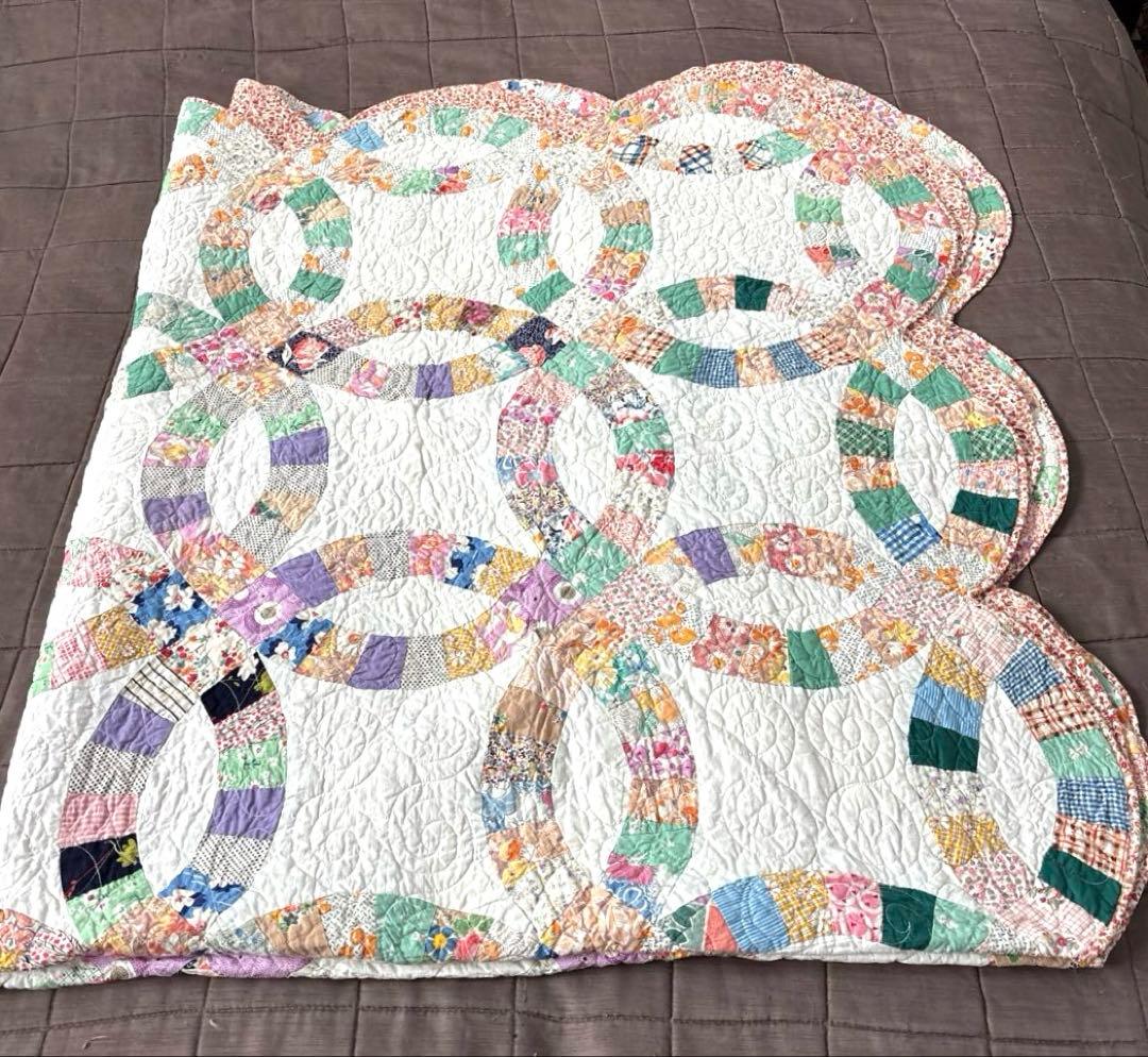 【美品】アメリカンアンティークキルト⭐︎ダブルウエディング 約208×180cm