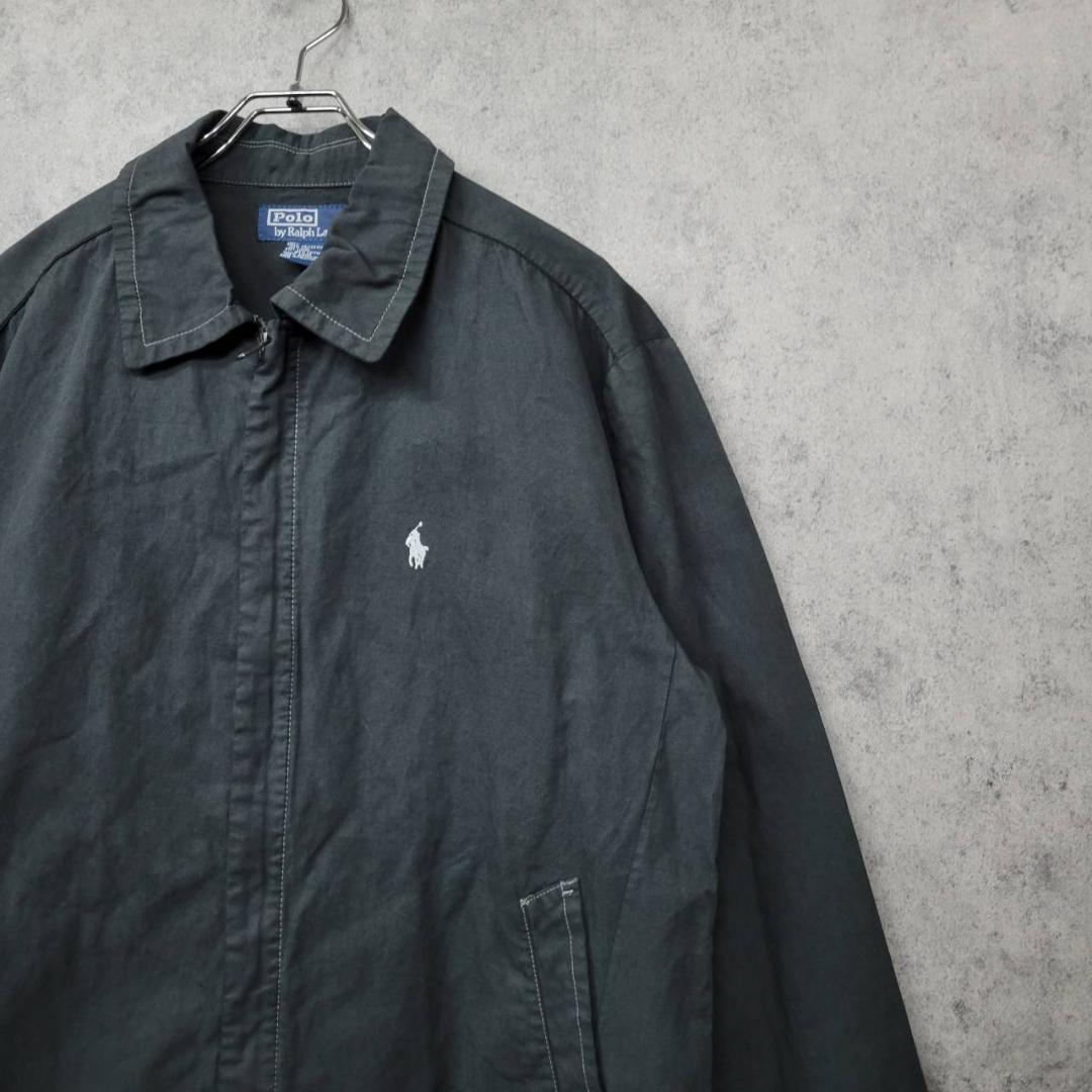 【90s 古着】ポロ ラルフローレン 刺繍 ナイロンジャケット ブラック L