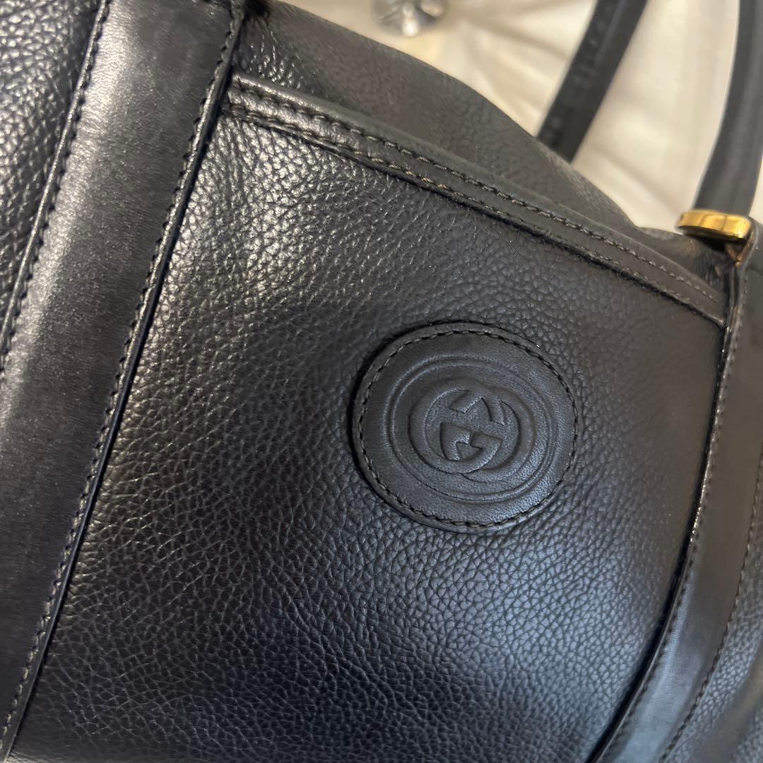 おしゃれ GUCCI オールド グッチ ボストンバック 黒 革 ヴィンテージ