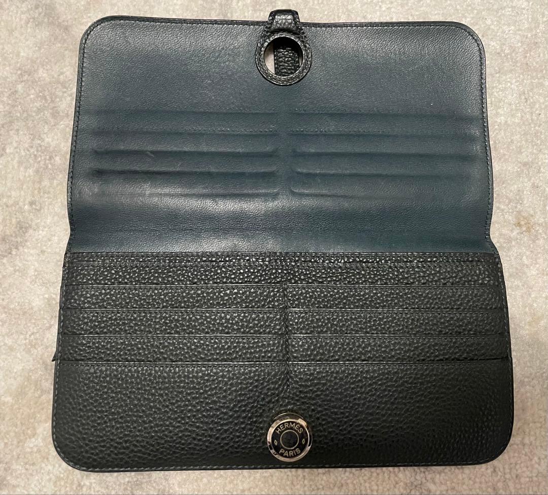 HERMES エルメス　ドゴンロング　長財布　レザー　ネイビー　男女兼用