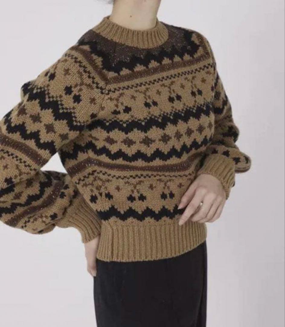 セブンテン　チェリージャガードニット　ブラウン　S