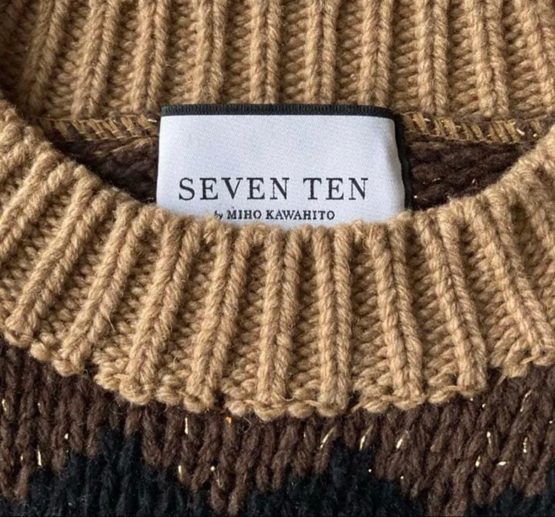 セブンテン　チェリージャガードニット　ブラウン　S