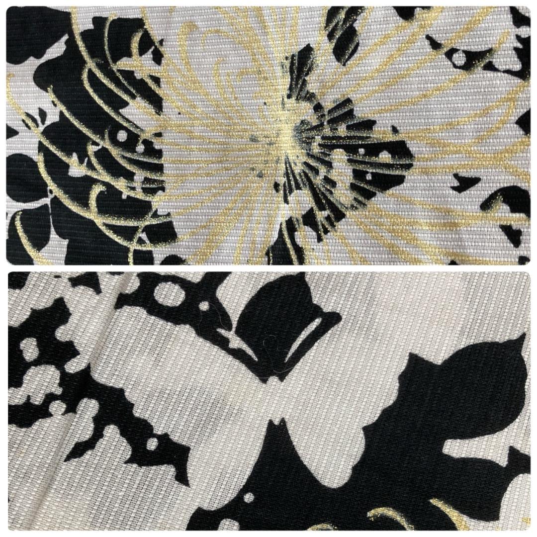☆美品☆ レディース浴衣 帯 白地 黒模様 金刺繡　2点セット