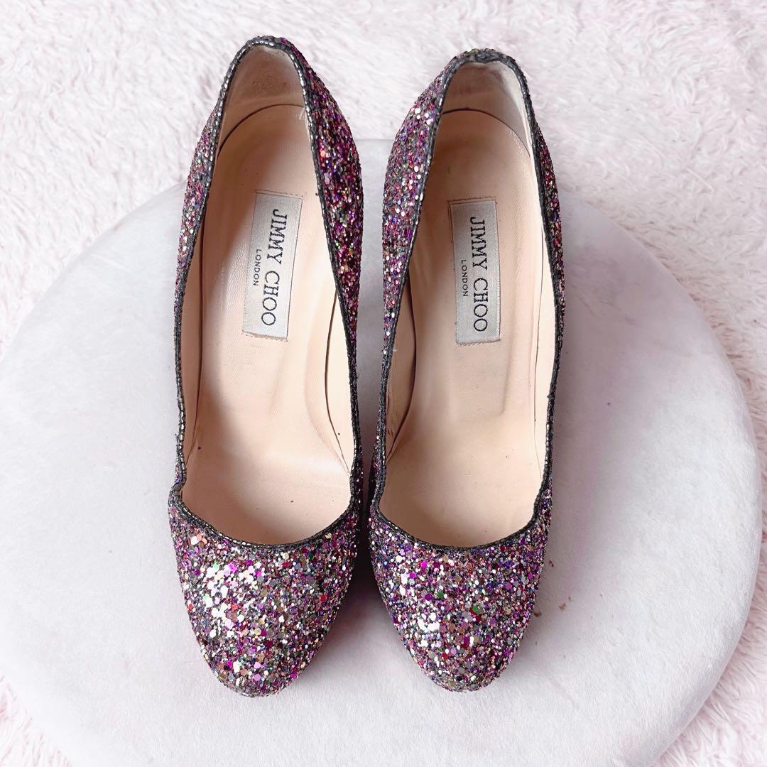 ジミーチュウ ラメ グリッター パンプス ハイヒール ピンク 24cm 37