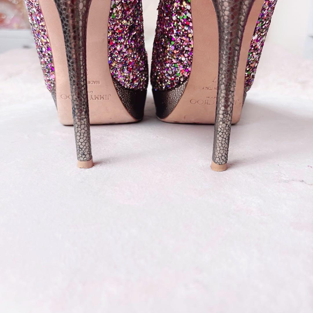 ジミーチュウ ラメ グリッター パンプス ハイヒール ピンク 24cm 37