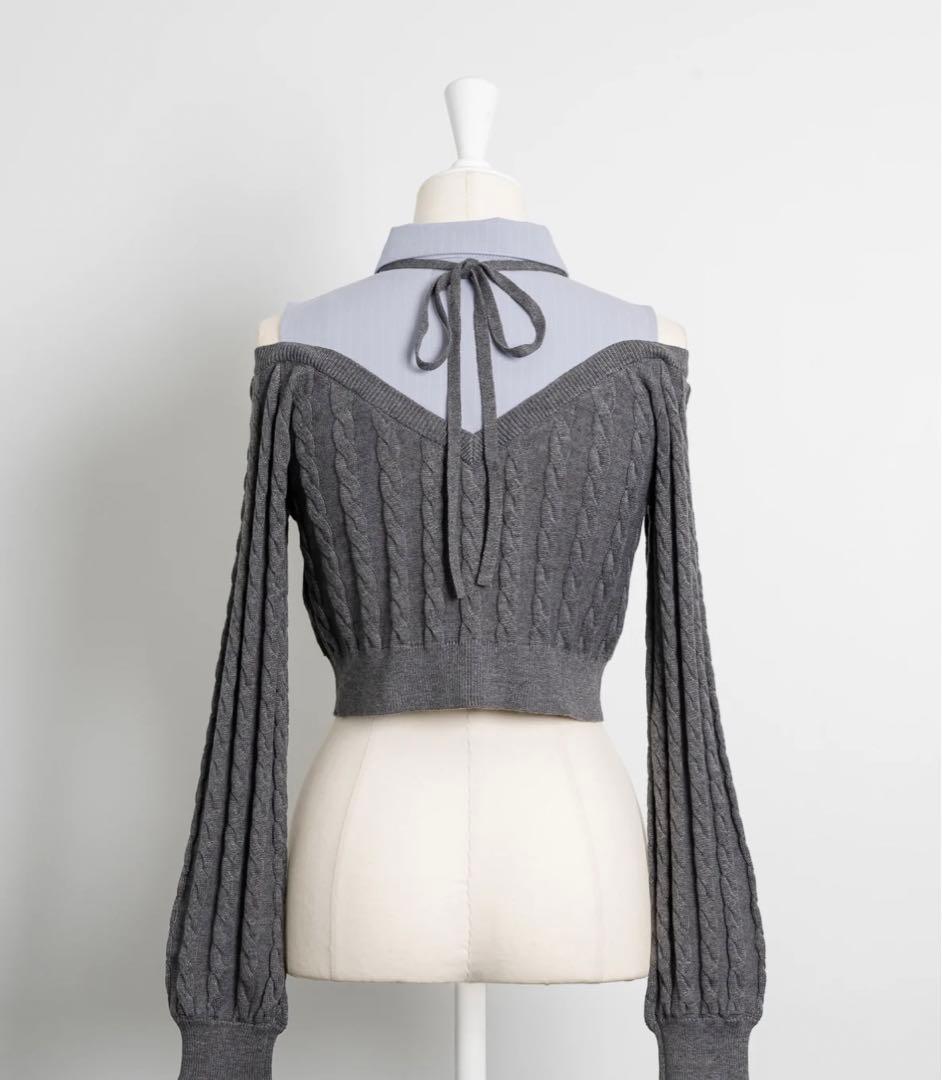 pium シャツレイヤードオープンショルダーニット チャコール