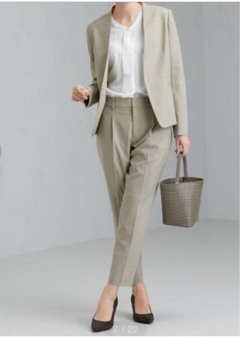 グリーンレーベル　カチリラ　セットアップ　ノーカラー　パンツスーツ　ライム　38