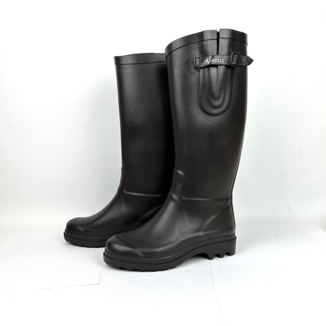 【試着のみ】エーグル AIGLE レインブーツ ロング　ダークブラウン 37