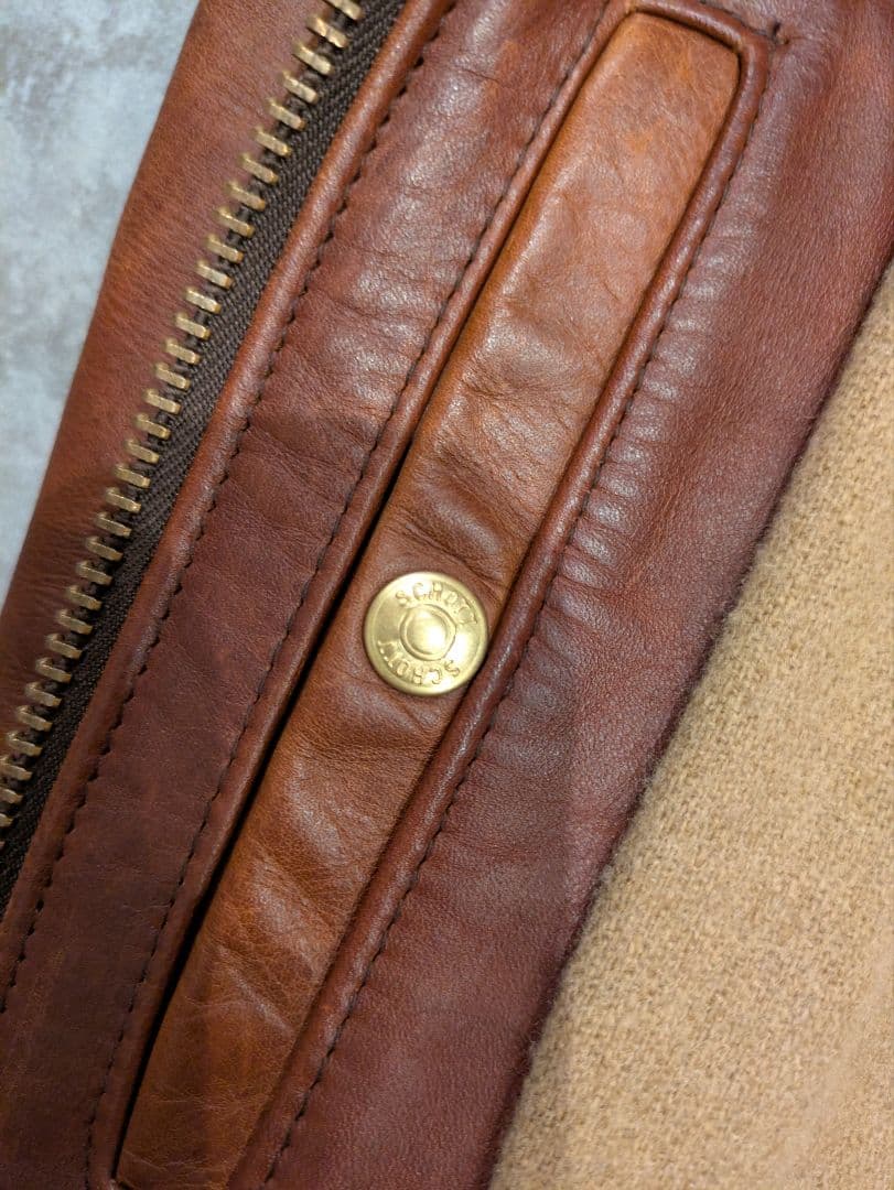 Schott レッドブラウンレザー ステアハイドトラッカージャケット サイズ34