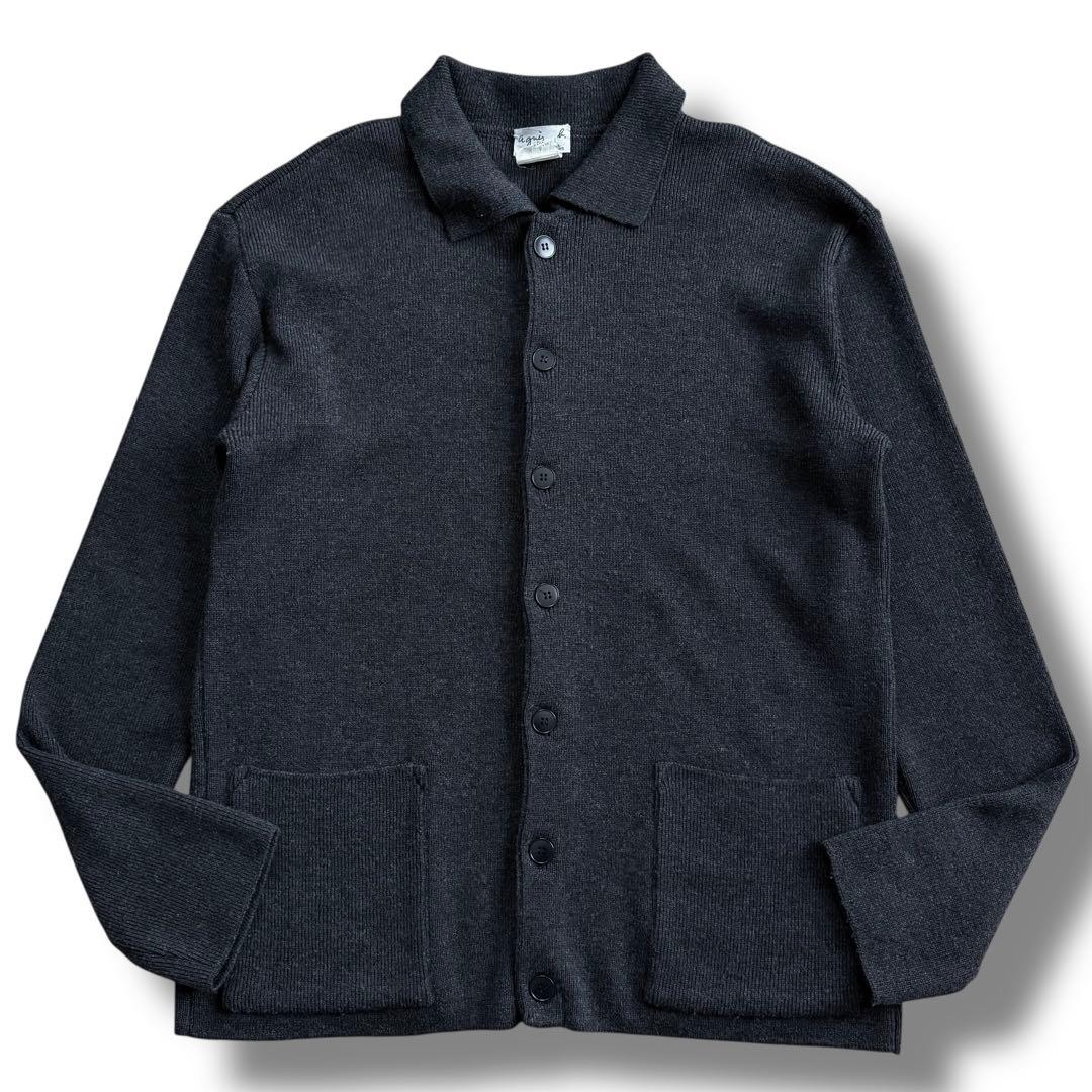 【90s/フランス製】美品 アニエスベーオム ニットジャケット 黒 XL相当