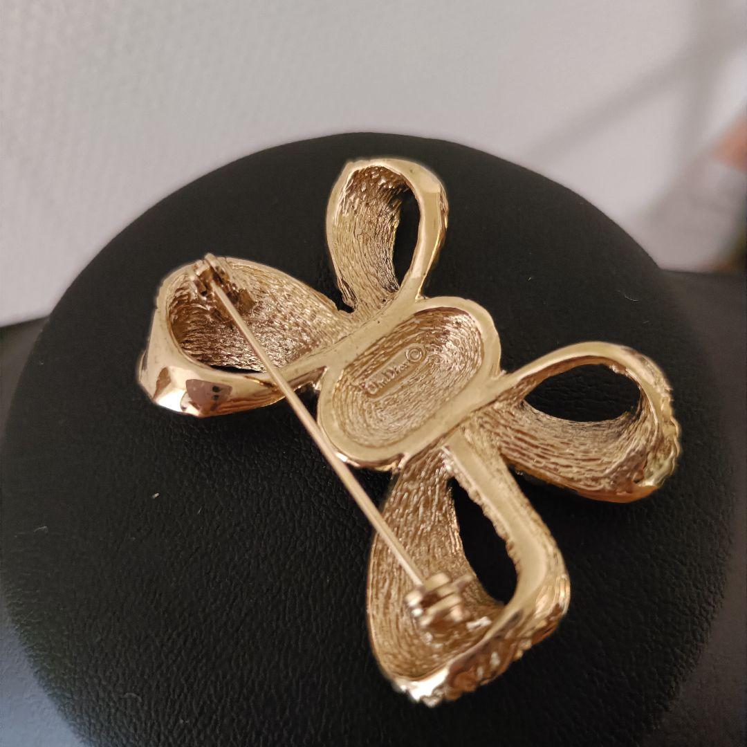 ディオール　リボン　ブローチ　ゴールド
