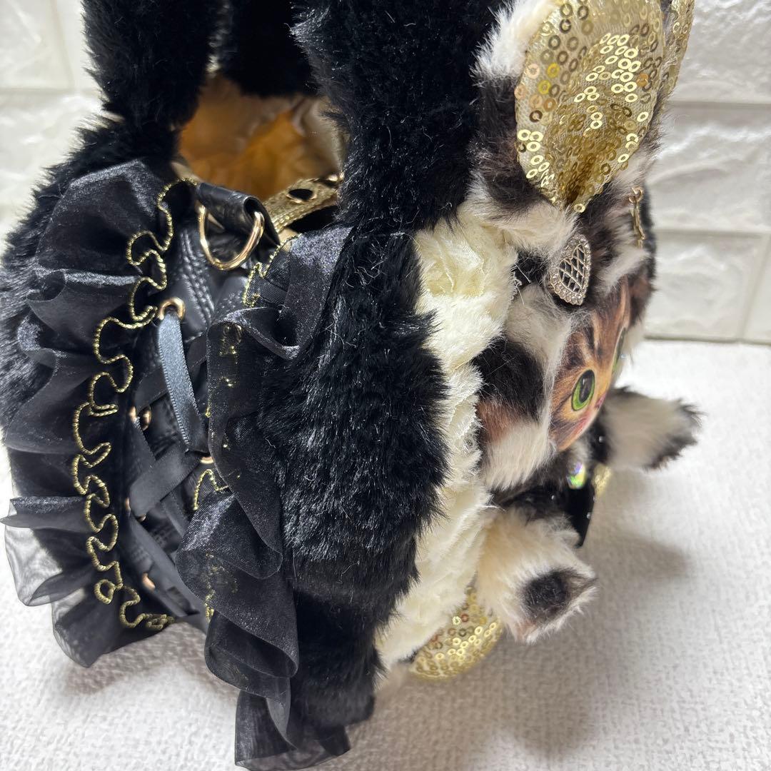 牡*中様 コヤンイサムチョン　フリルファーバッグ　黒　サンダーちゃん　ヒョウ柄