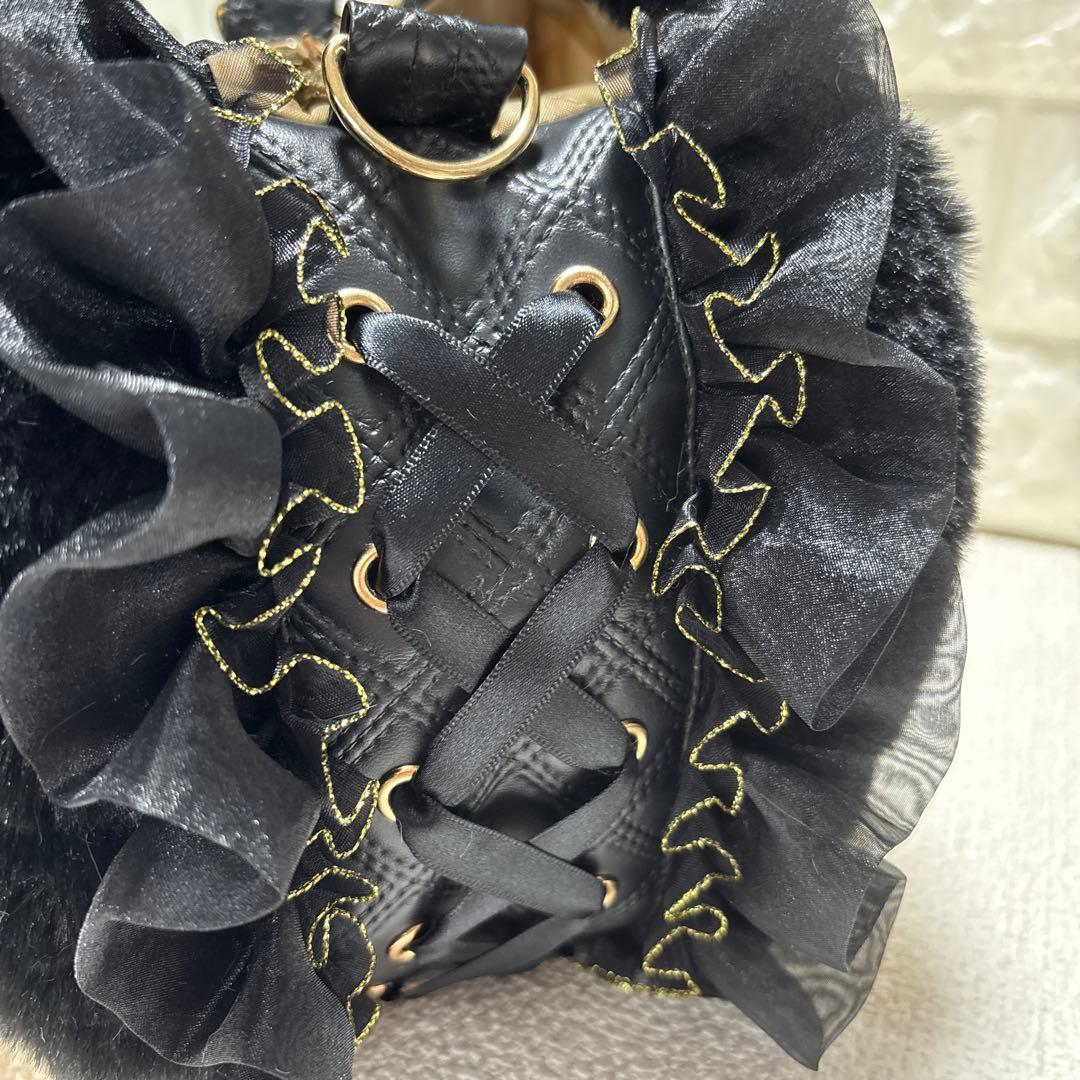 牡*中様 コヤンイサムチョン　フリルファーバッグ　黒　サンダーちゃん　ヒョウ柄