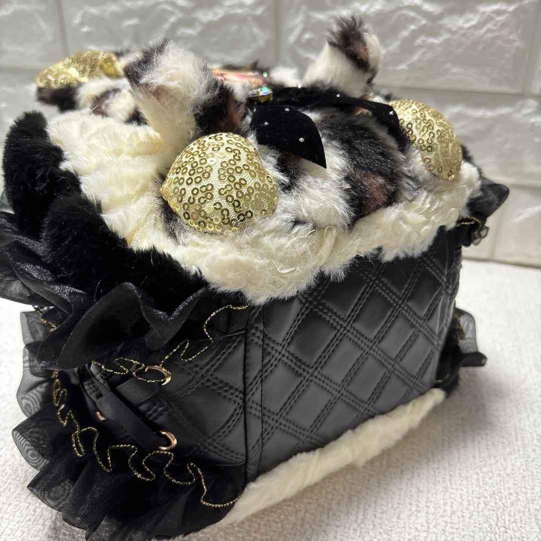 牡*中様 コヤンイサムチョン　フリルファーバッグ　黒　サンダーちゃん　ヒョウ柄