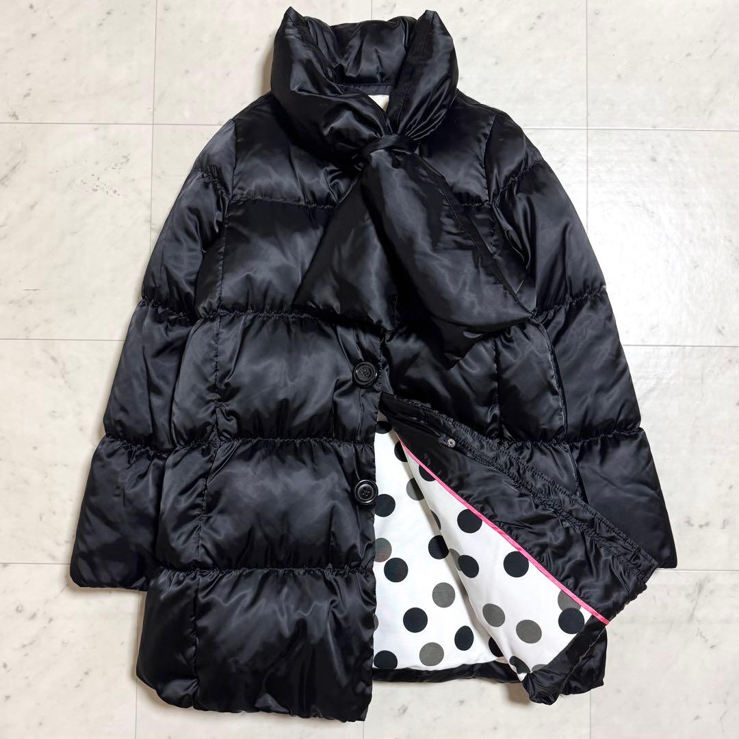 kate spade ダウンコート リボンタイ 裏地ドット柄 ブラック M
