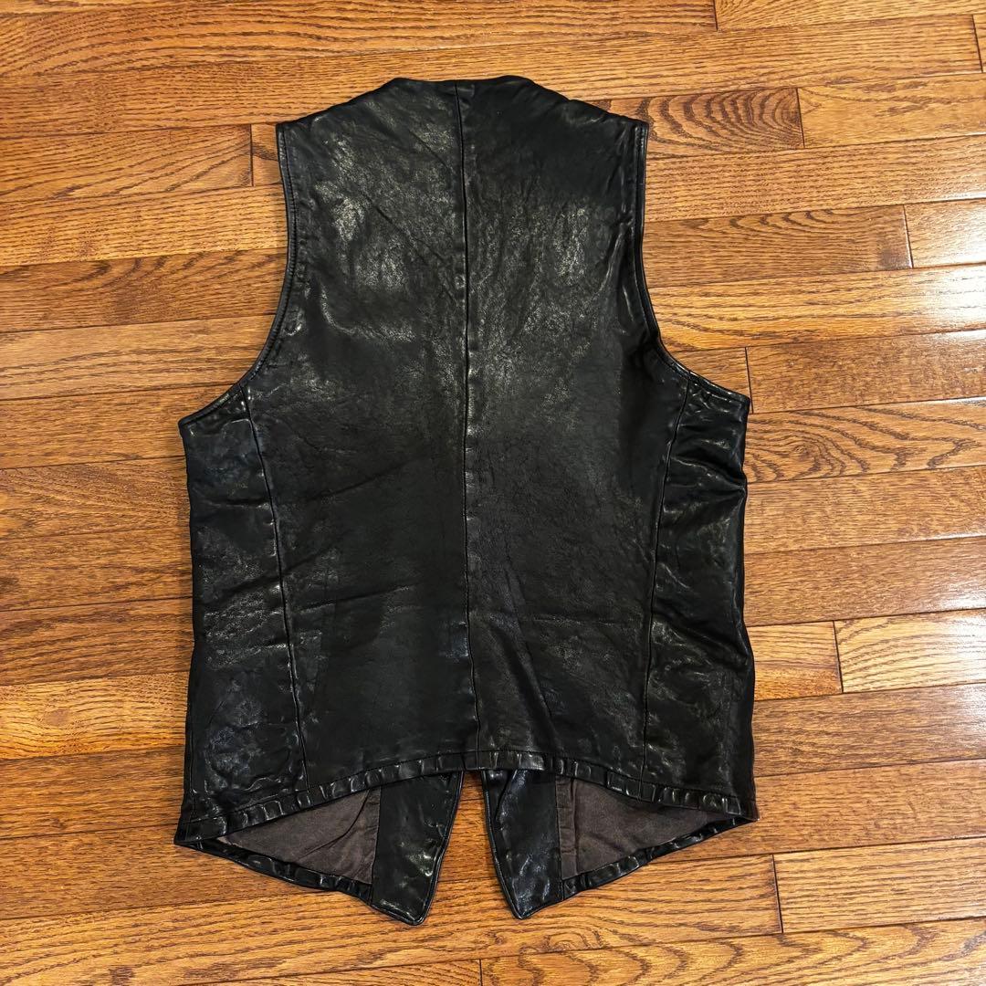 バックラッシュ　イタリアンダブルショルダー製品染めレザーベスト黒S