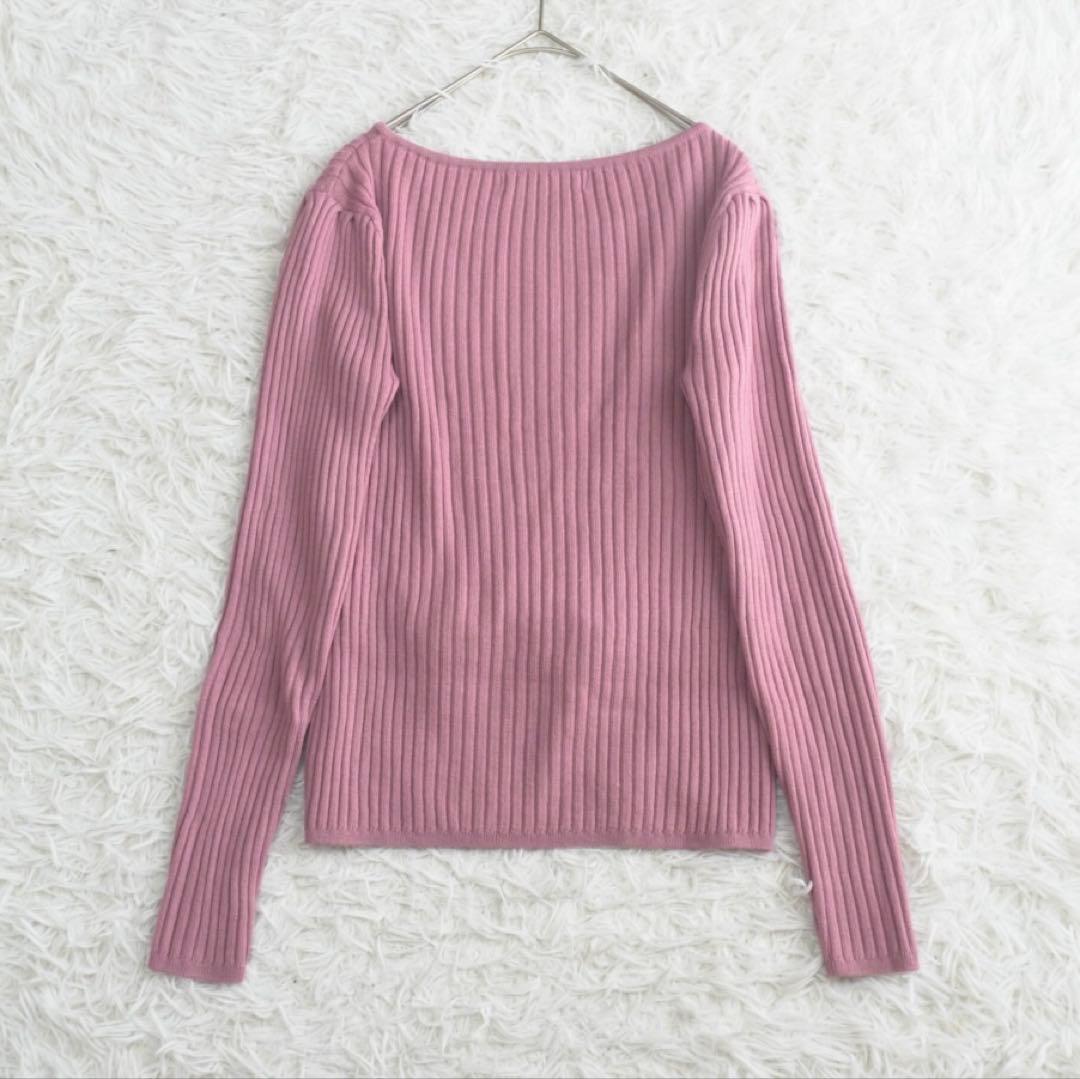 美品 エムズグレイシー 長袖リブニット ベルベットリボン ベロア ピンク