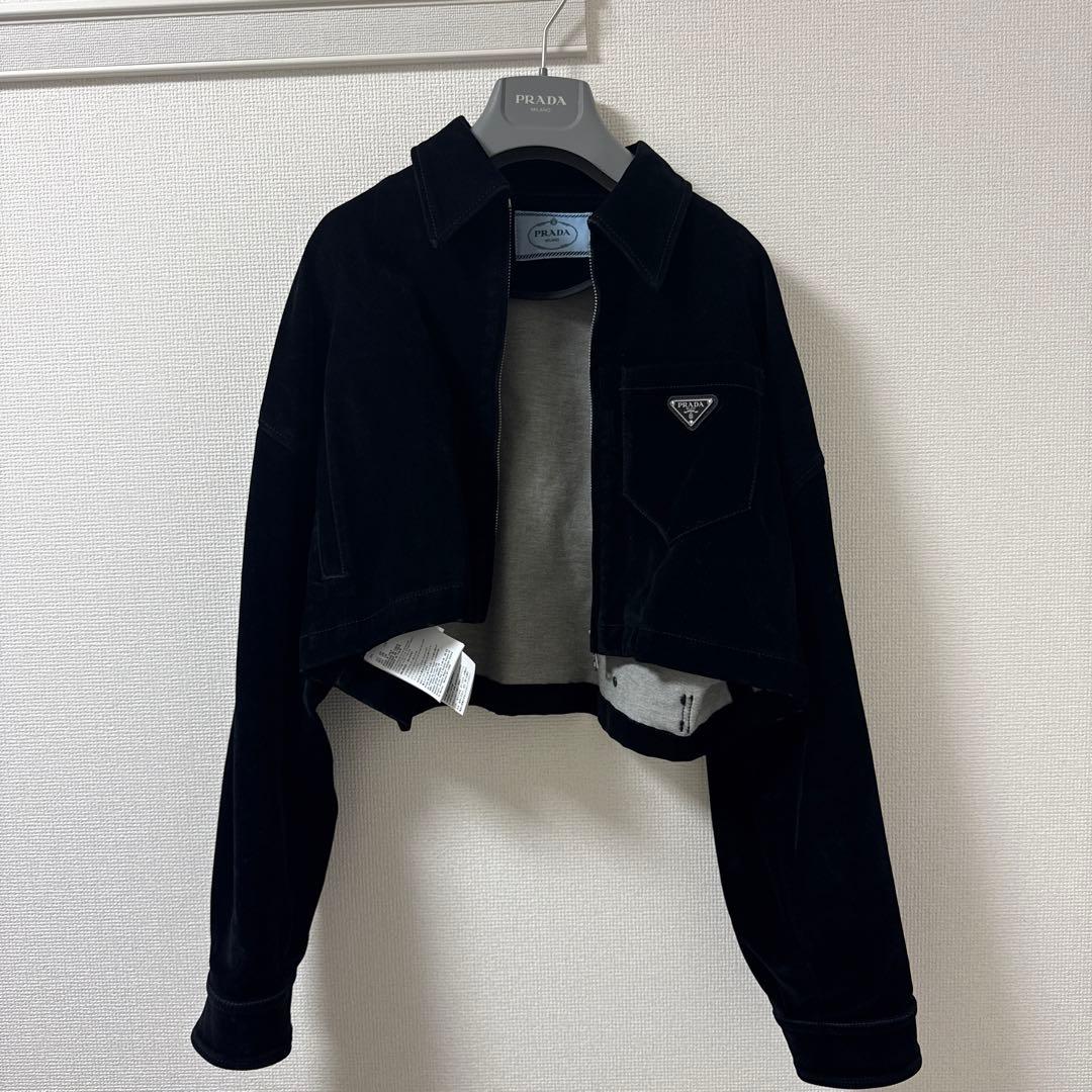 【みー】PRADA ブラック ベルベットデニムジャケット 40