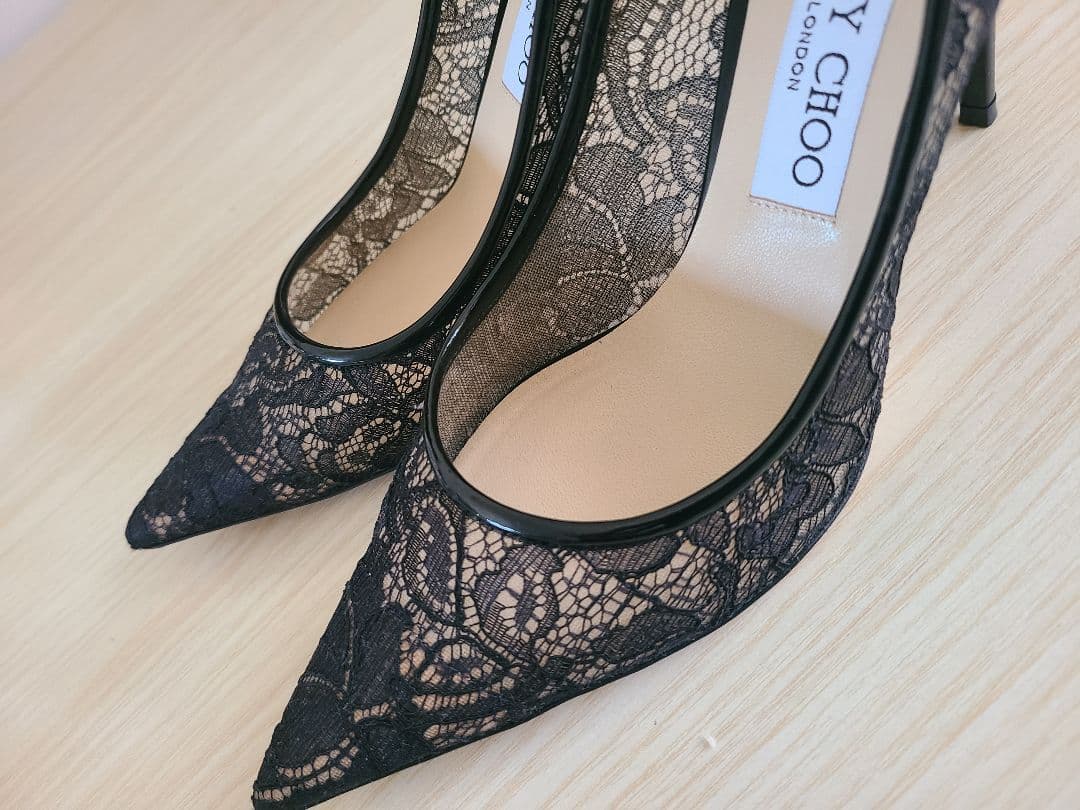 JIMMY CHOO　AGNES　ブラックレース　ハイヒール　24.5センチ美品