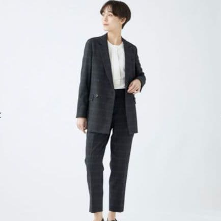 未使用級✨️スーツセレクト　ダブル パンツスーツ ネイビー　チェック 洗える　M