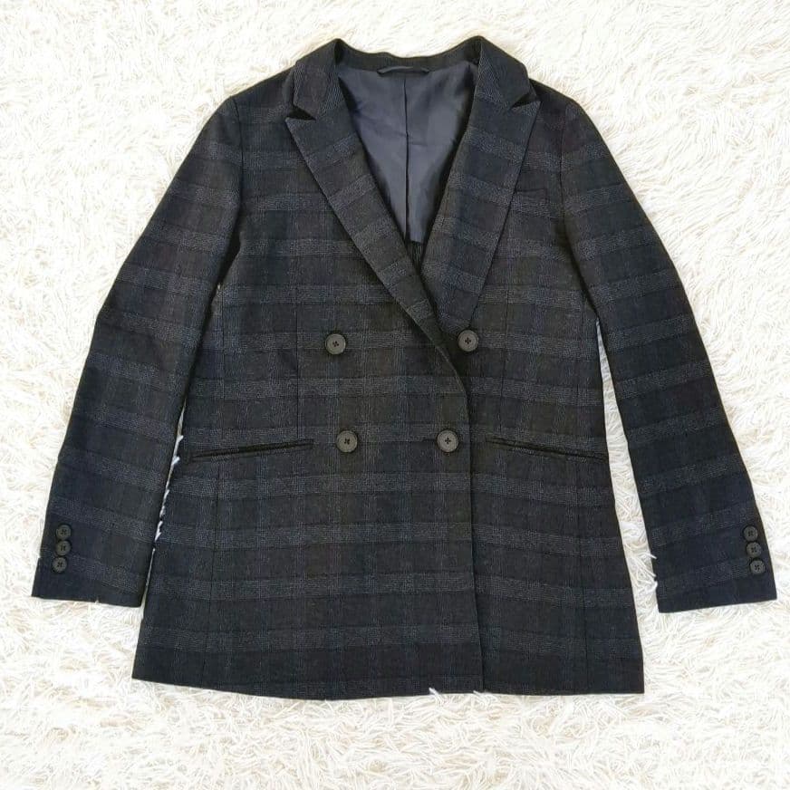 未使用級✨️スーツセレクト　ダブル パンツスーツ ネイビー　チェック 洗える　M