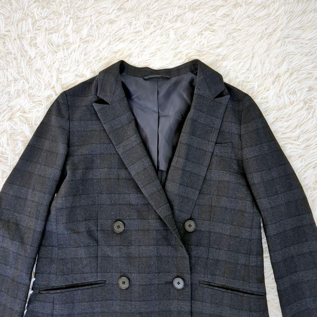 未使用級✨️スーツセレクト　ダブル パンツスーツ ネイビー　チェック 洗える　M