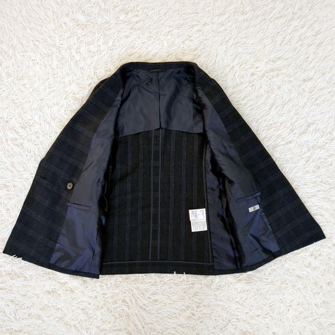 未使用級✨️スーツセレクト　ダブル パンツスーツ ネイビー　チェック 洗える　M