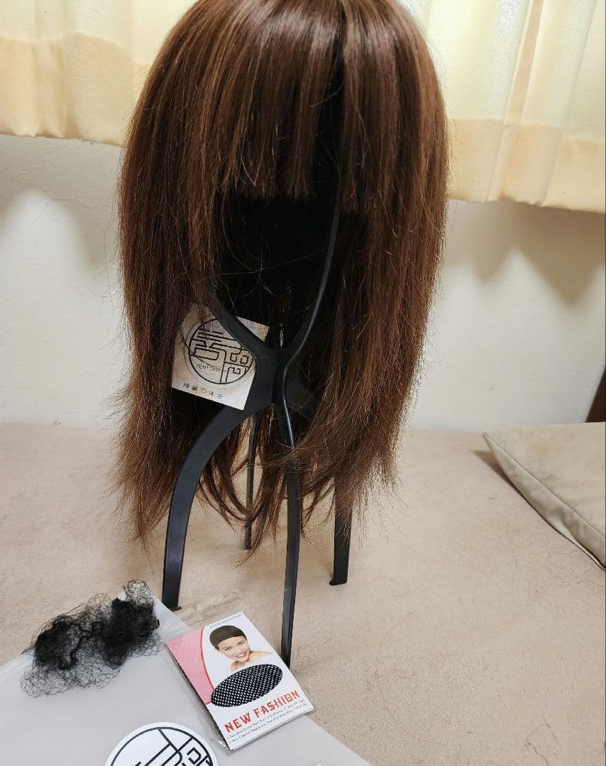 フルウィッグ人毛100%医療ウィッグ鎖骨ミディアム　ブラウン　善徳