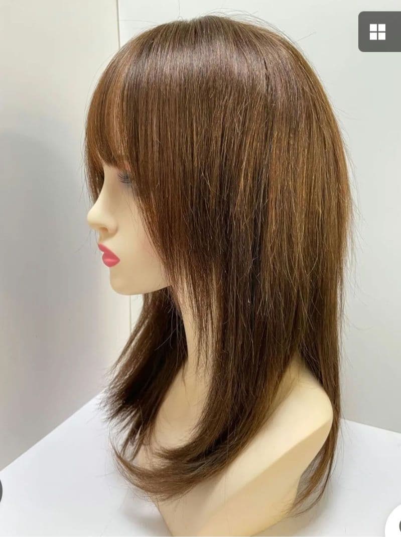 フルウィッグ人毛100%医療ウィッグ鎖骨ミディアム　ブラウン　善徳