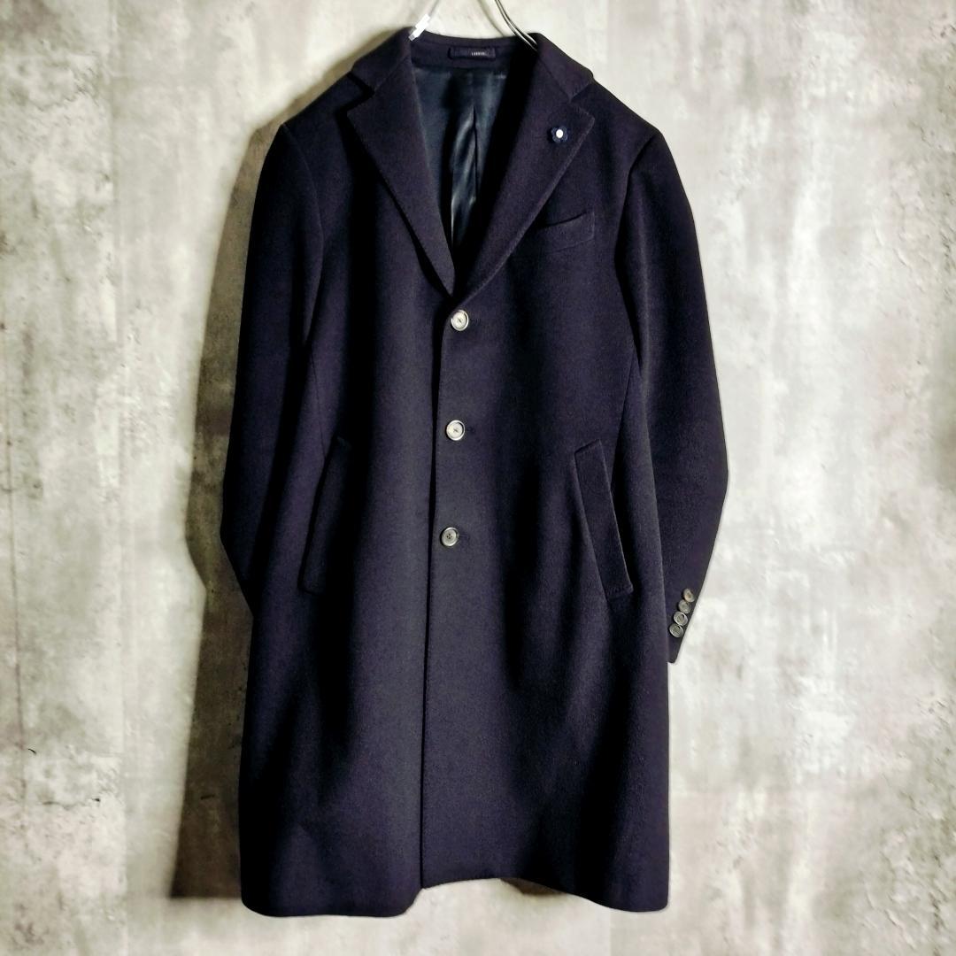 美品★ラルディーニ ブートニエール 極上ウール チェスターコート 50 ネイビー