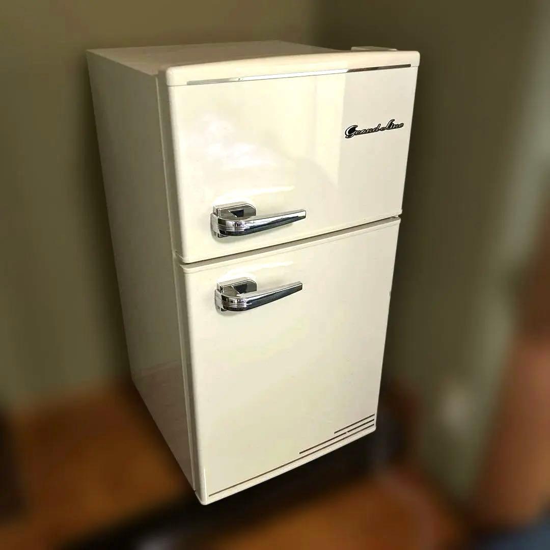 レトロデザインGrand Line ホワイト冷蔵庫 2ドア 2019年製