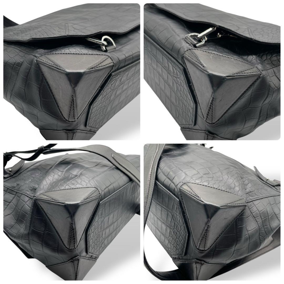 超希少 アレキサンダーワン★クロコ型押し メッセンジャーバッグ レザー ブラック