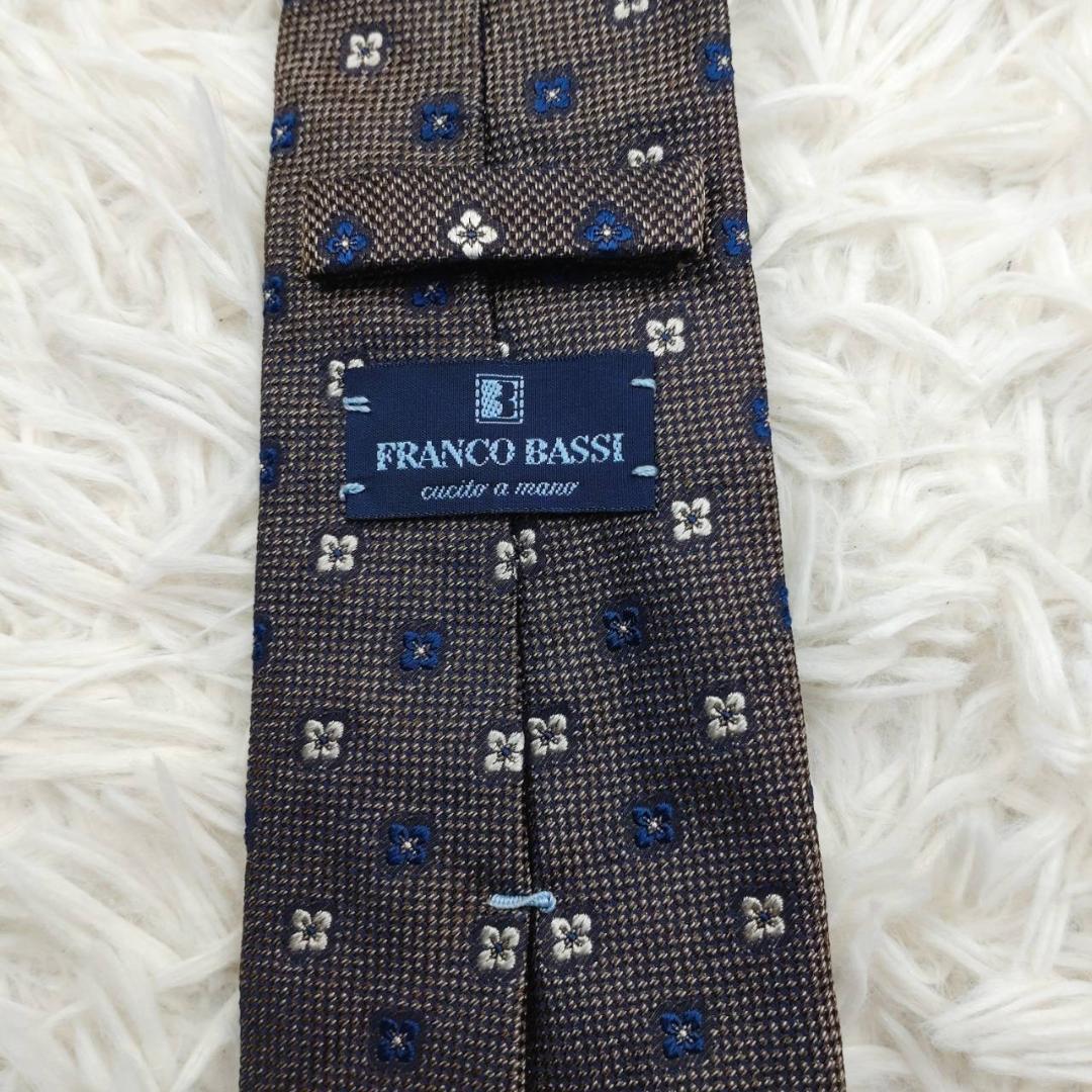 フランコバッシ 高級シルクネクタイ 総柄 ダークブラウン