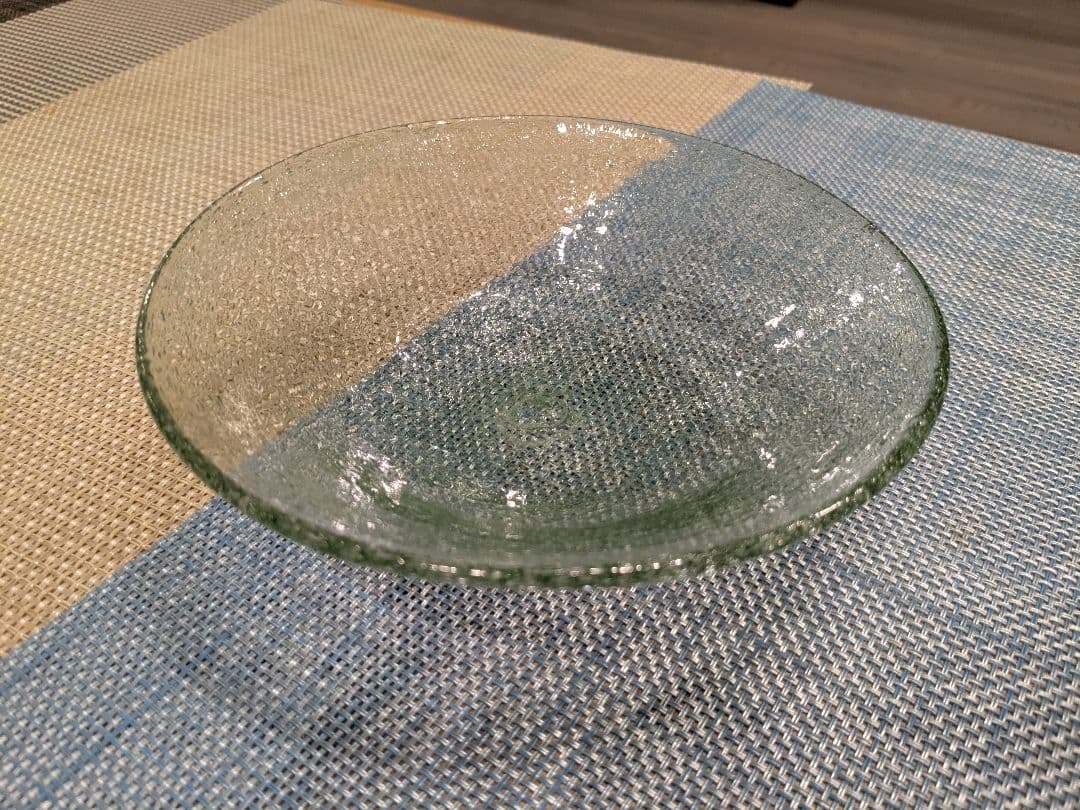 横山秀樹　宙吹き　皿① 緑　鉢　手吹き硝子　吹きガラス　泡　被せ