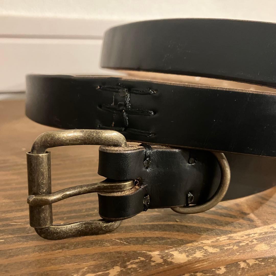 【ハンドメイド】クロムエクセルレザー ナローベルト　スタッズ　ブラック