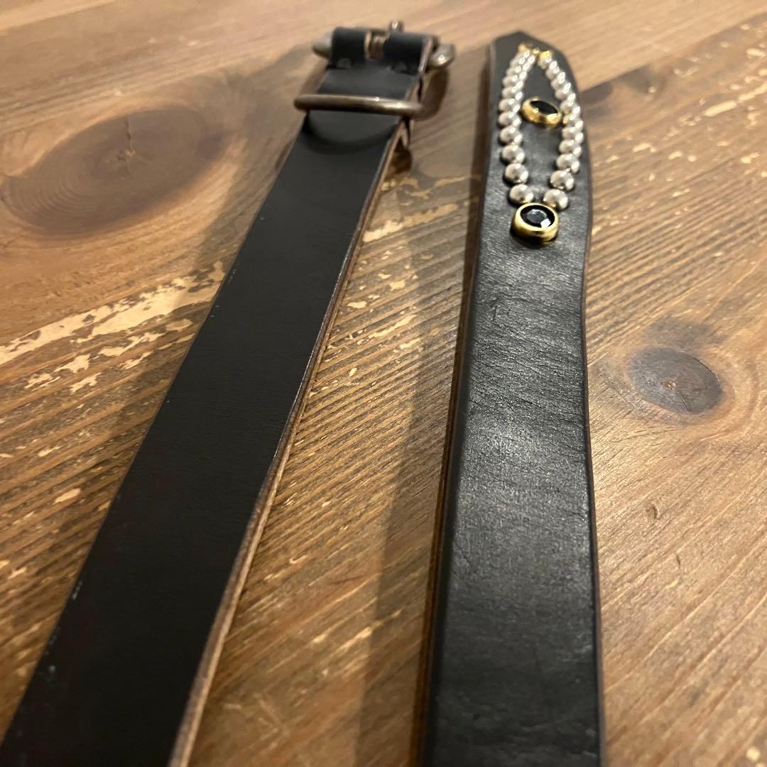 【ハンドメイド】クロムエクセルレザー ナローベルト　スタッズ　ブラック