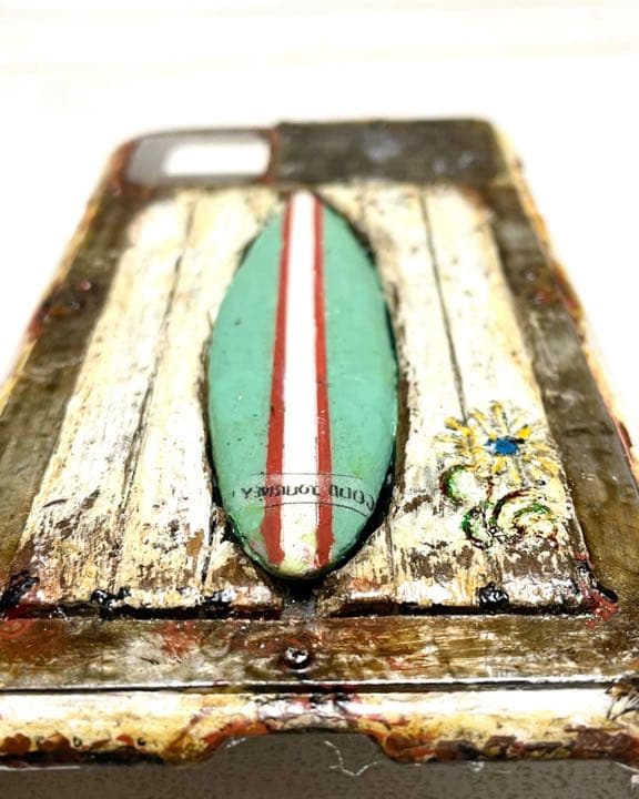 古材風サビ塗装サーフ&シャビーフラワースマホケース