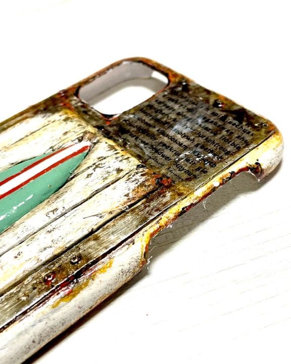 古材風サビ塗装サーフ&シャビーフラワースマホケース