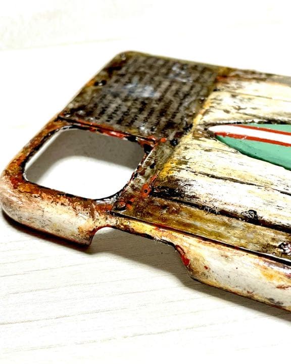 古材風サビ塗装サーフ&シャビーフラワースマホケース