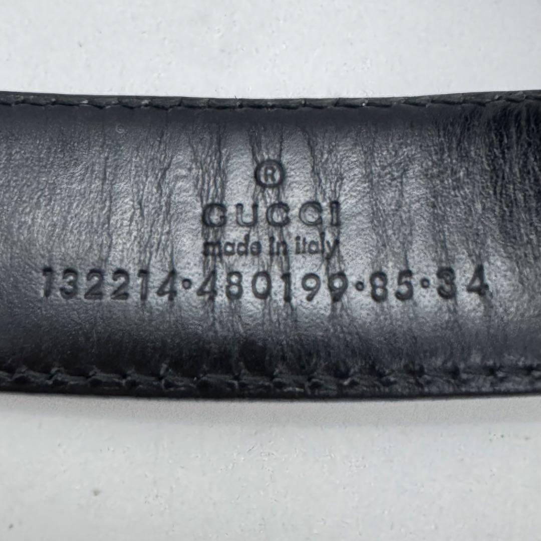 GUCCI グッチ Gバックル オーバル レザー ベルト ブラック メンズ 黒