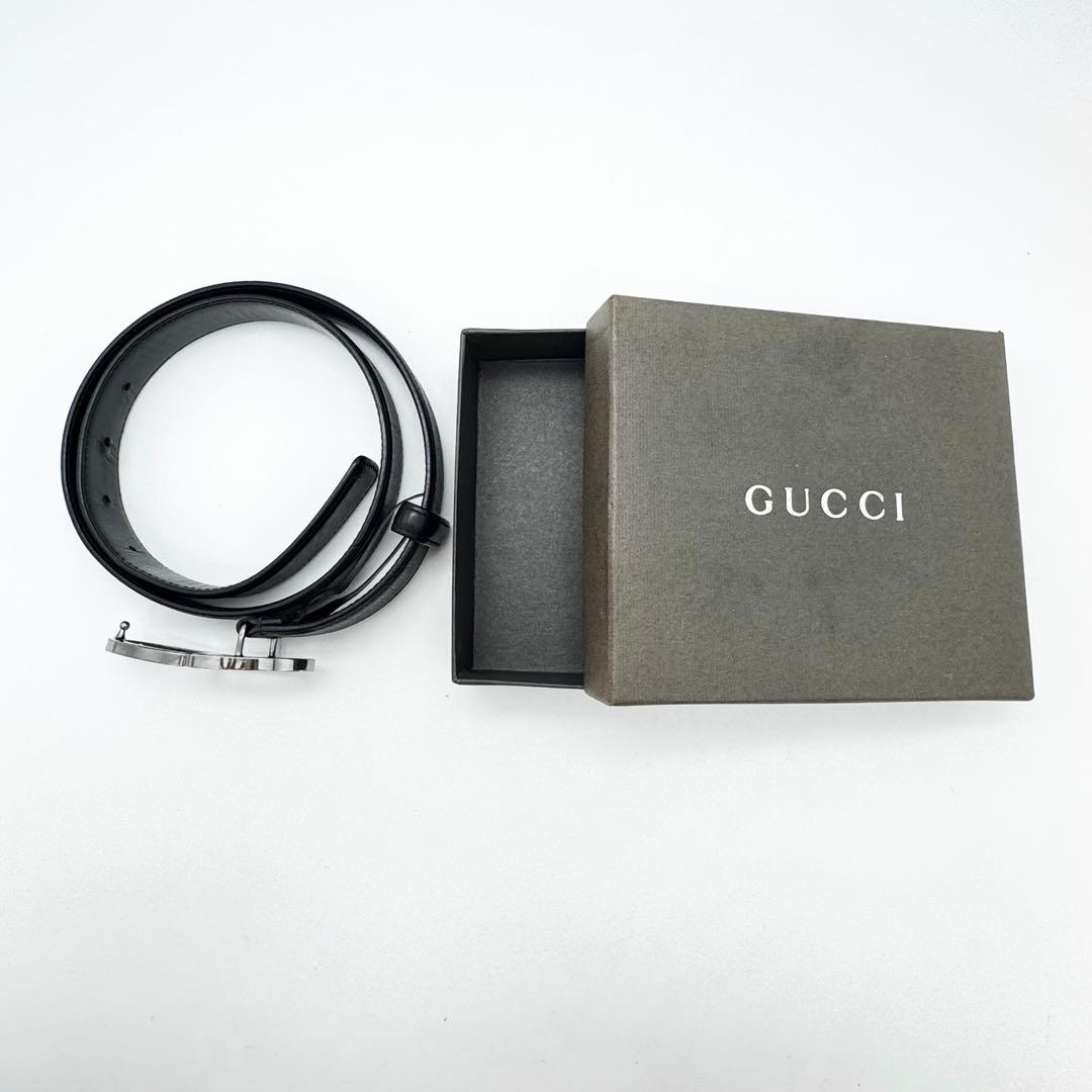 GUCCI グッチ Gバックル オーバル レザー ベルト ブラック メンズ 黒