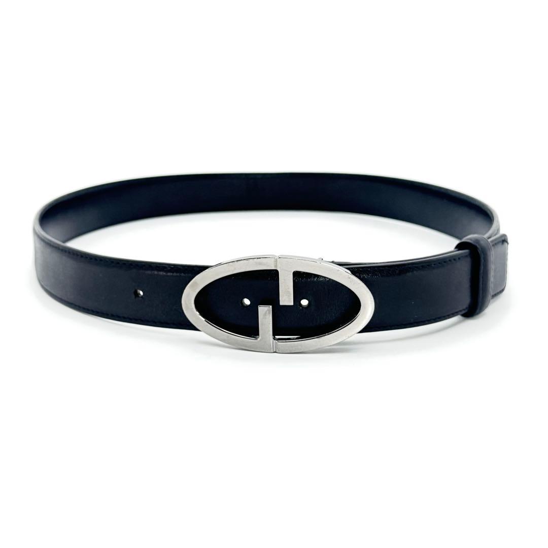 GUCCI グッチ Gバックル オーバル レザー ベルト ブラック メンズ 黒