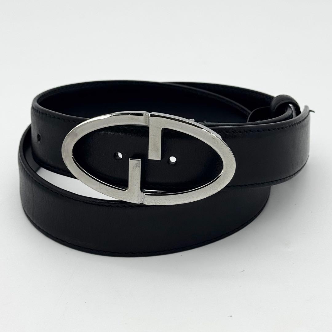 GUCCI グッチ Gバックル オーバル レザー ベルト ブラック メンズ 黒