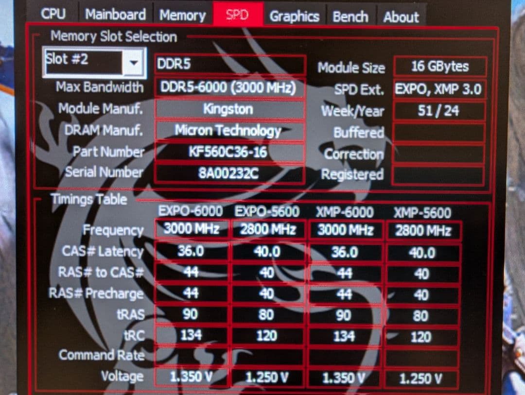 正規品 kingston DDR5-6000 KF560C36BBE2K2-32