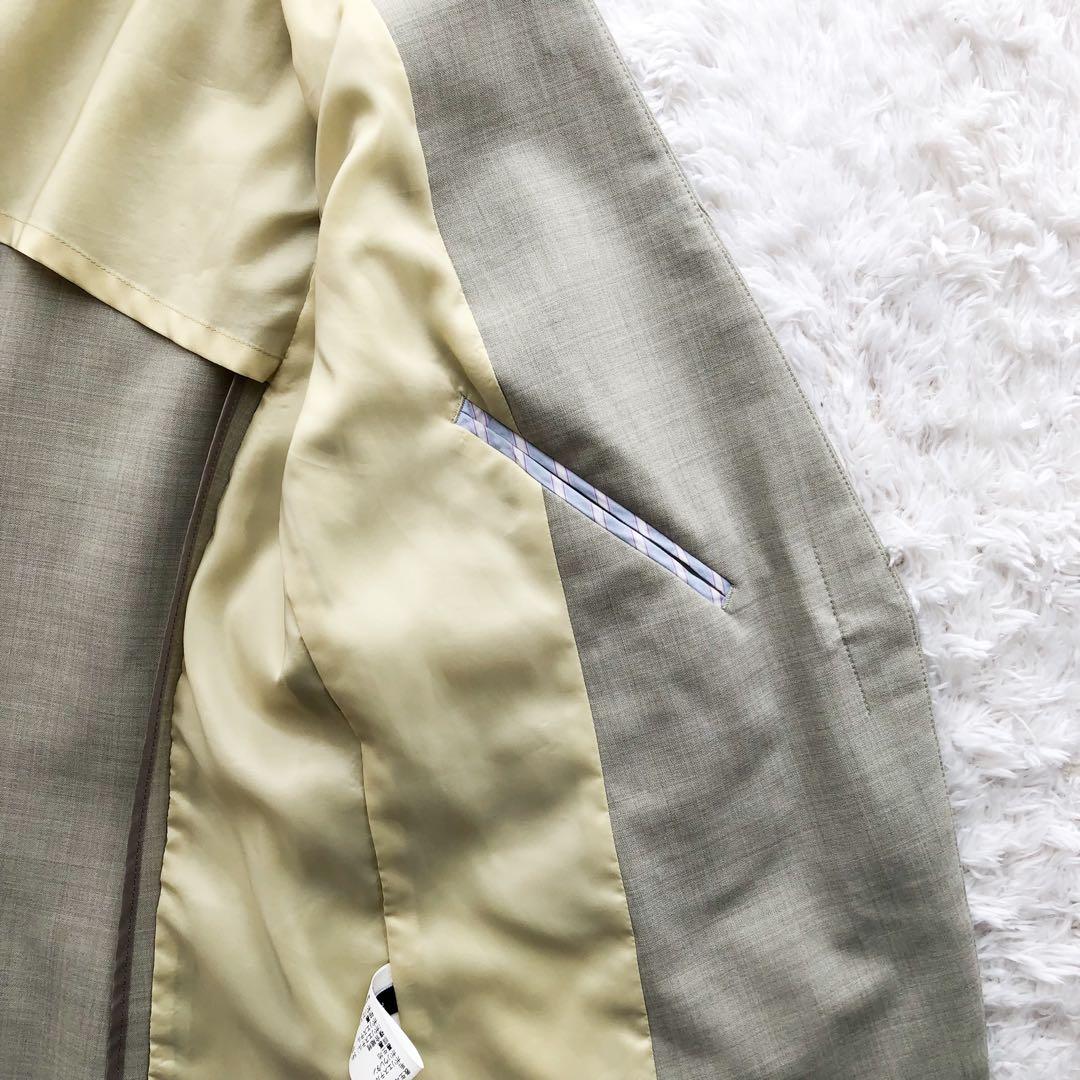 《グリーンレーベルリラクシング》ノーカラー　パンツスーツ　ウォッシャブル　36