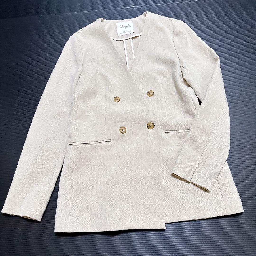 【グリーンレーベルリラクシング】パンツ　スーツ　リオペル　ベージュ　ダブル