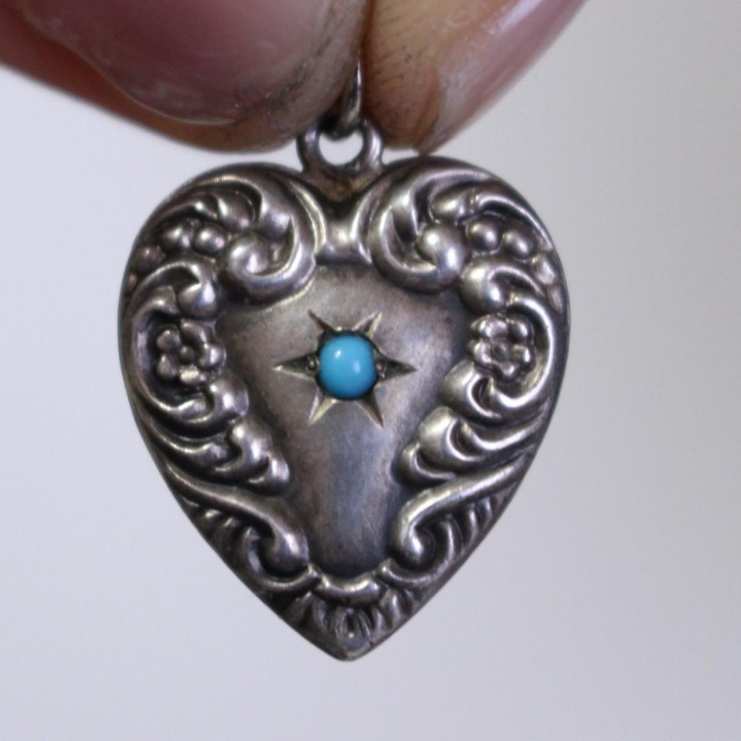 40s　スウィートハートジュエリー　WW2　シルバー　勿忘草　両面　石　青　波